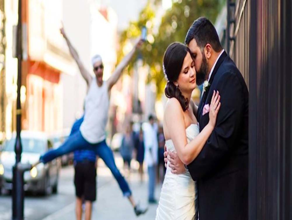 Photobombing a married couple